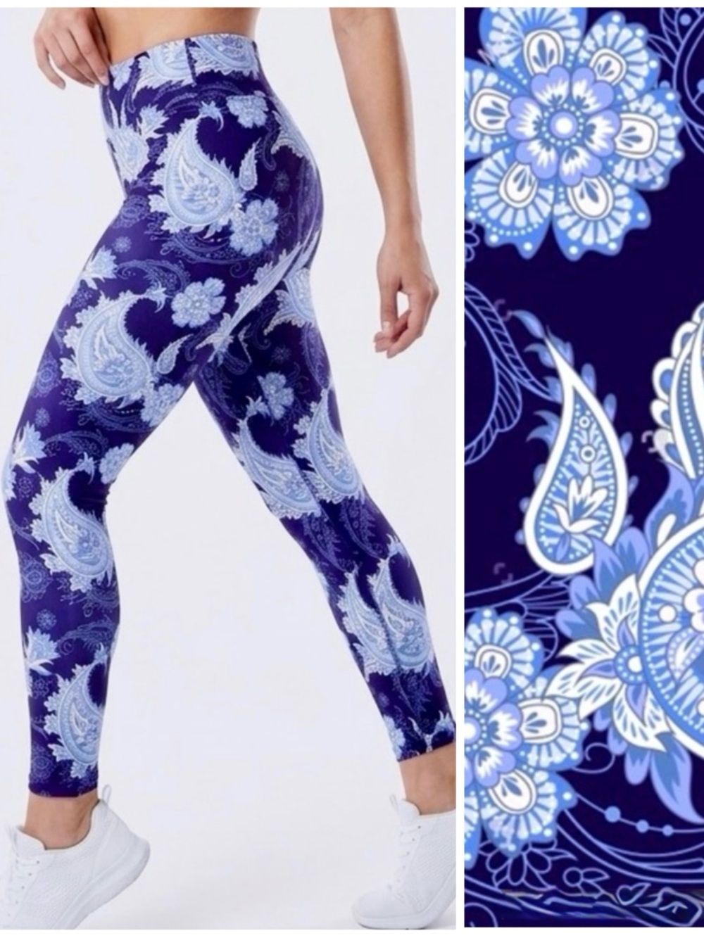 DREAM LEGGINGS Blue & White Chinoiserie Paisley Printed Yoga Leggings NWT